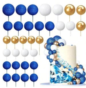 32pcs Mixed Blue, White, and Gold  Cake Ball Decorations