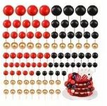 108 Pcs Mixed Red, Black and Gold Foam Ball Cake Topper