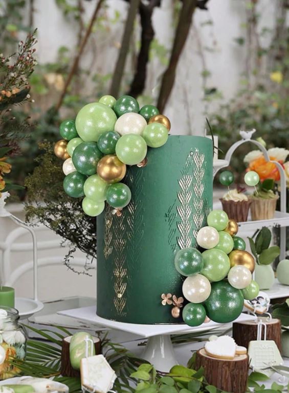 32pcs Green, Gold and White Foam Balls Cake Topper