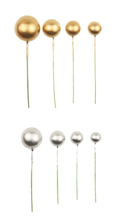 60pcs Mixed Sizes Luxury Golden And Silver Foam Ball Cake Topper