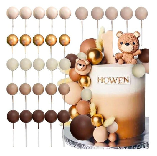 30 Pcs Boho Beige and Brown Foam Balls Cake Topper