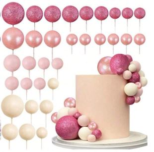 32pcs Pink Foam Ball Cake Topper