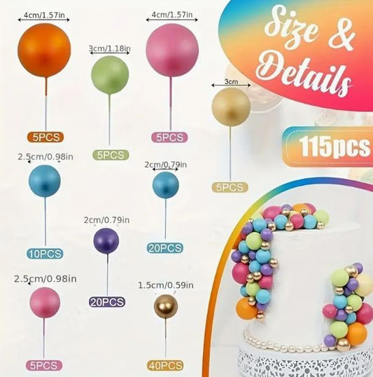 115-Piece Colorful and Mixed Sizes Foam Ball - Cake Topper