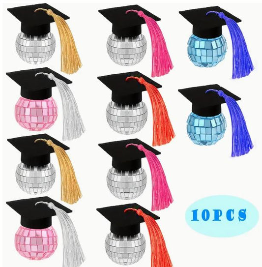 10 Pcs Disco Ball with Graduation Cap Cupcake Topper