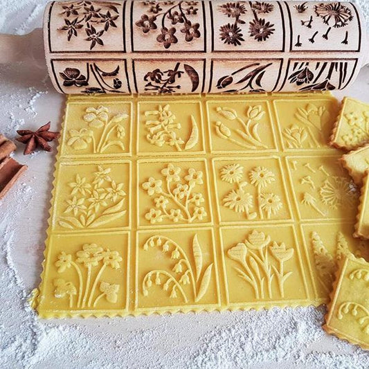 Flower Detail Wooden Rolling Pin