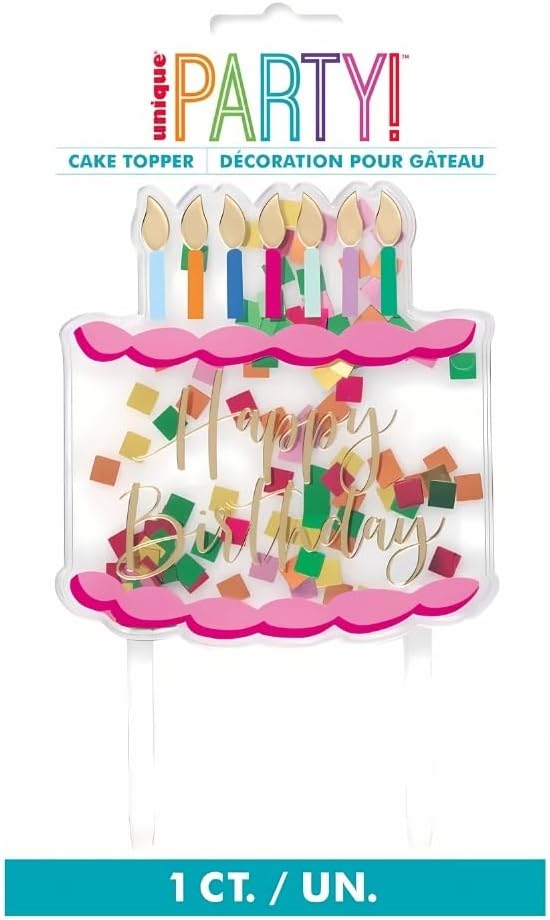 Multicolor Confetti-Filled 'Happy Birthday' Clear Plastic Cake Pick