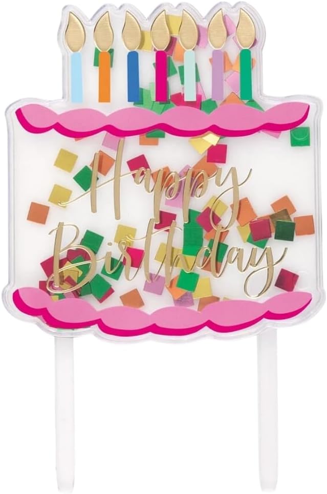 Multicolor Confetti-Filled 'Happy Birthday' Clear Plastic Cake Pick