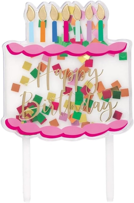 Multicolor Confetti-Filled 'Happy Birthday' Clear Plastic Cake Pick