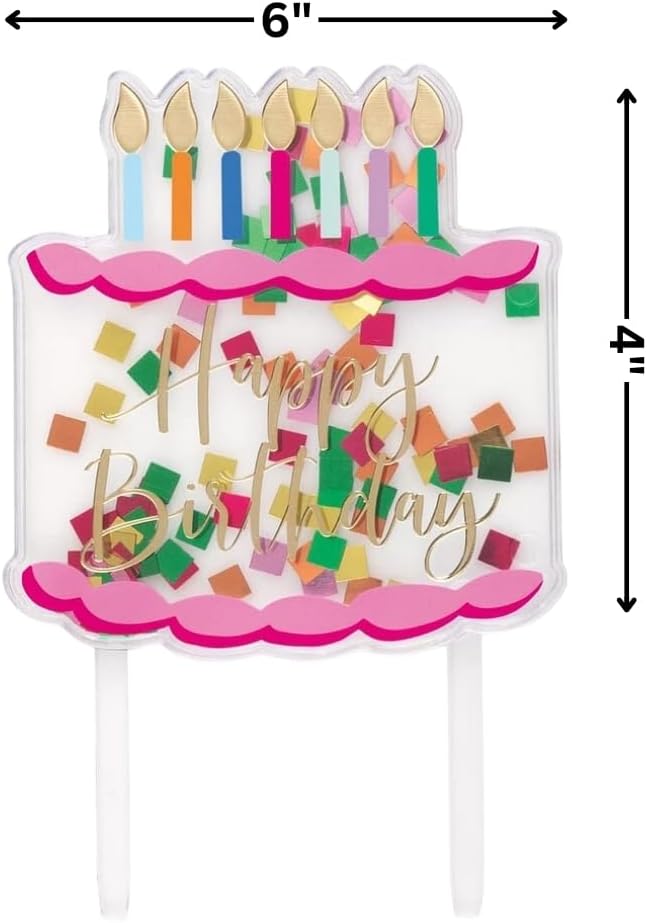 Multicolor Confetti-Filled 'Happy Birthday' Clear Plastic Cake Pick