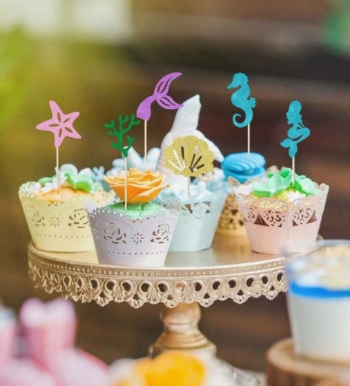 12pcs Glitter Mermaid Cake Topper