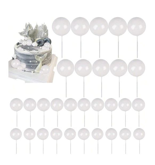 20 Pcs - White Foam Balls Cake Topper