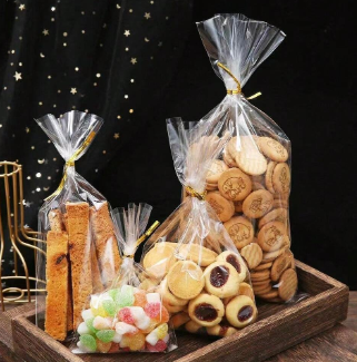 Cellophane Treat Bags with Gold Twist Ties