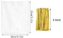 Cellophane Treat Bags with Gold Twist Ties