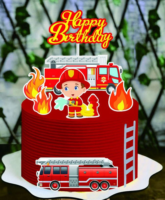 Fire Truck Design Cake Topper
