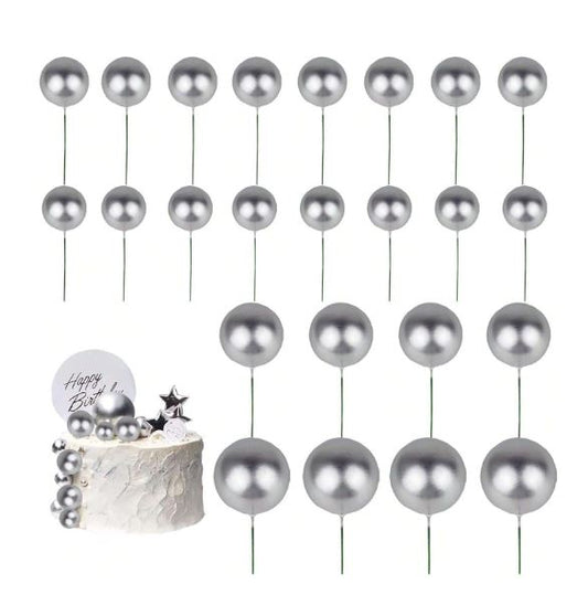 20 Pcs - Silver Foam Balls Cake Topper