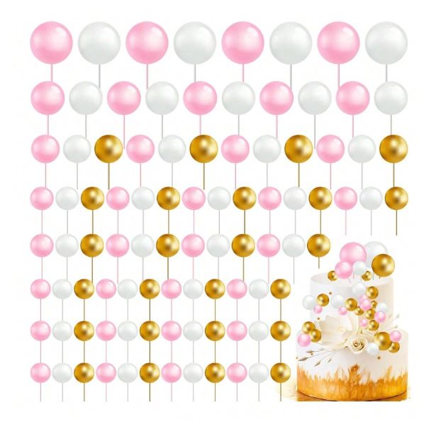 68pcs Gold, Pink and White Foam Ball Topper Set