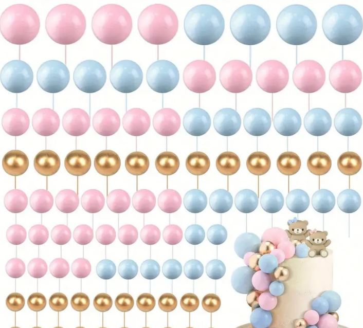 68pcs Gold, Pink and Blue Foam Ball Topper Set