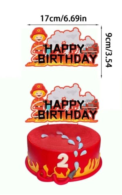 Fire Truck Themed Happy Birthday Cake Topper