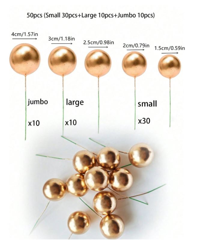 50pcs Gold Foam Balls Cake Topper