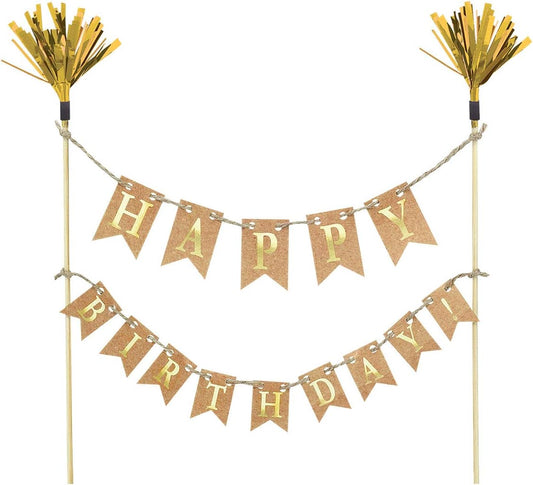 Elegant Wood with Gold Foil Fringe Cake Picks