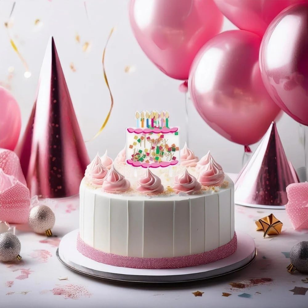 Multicolor Confetti-Filled 'Happy Birthday' Clear Plastic Cake Pick