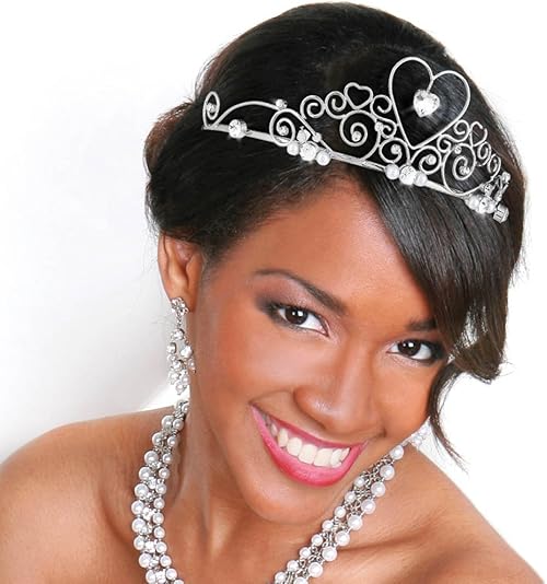 Silver Tall Heart Metal with Acrylic Gems Tiara