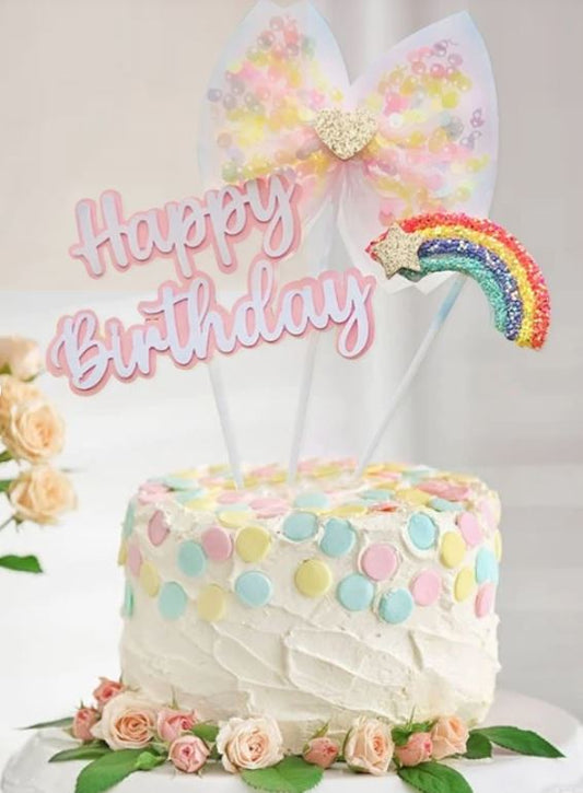 Plastic Cute Bow & Rainbow Shaped Cake Topper