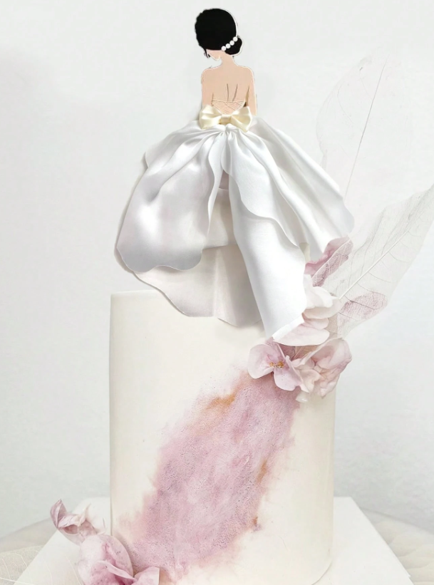 Bride with White Wedding Dress Cake Decoration