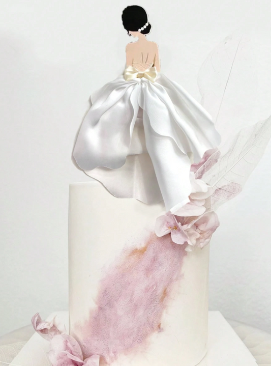 Bride with White Wedding Dress Cake Decoration