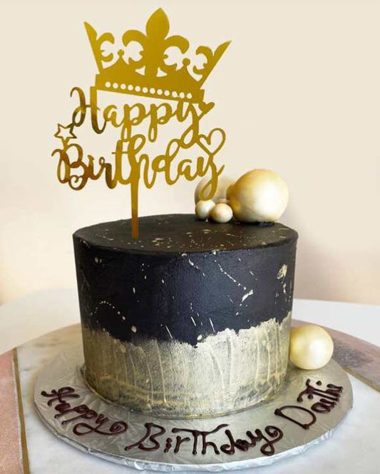 Gold Crown Shaped Happy Birthday Cake Topper