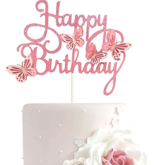 Happy Birthday Cake Topper With Hollow Out Butterflies