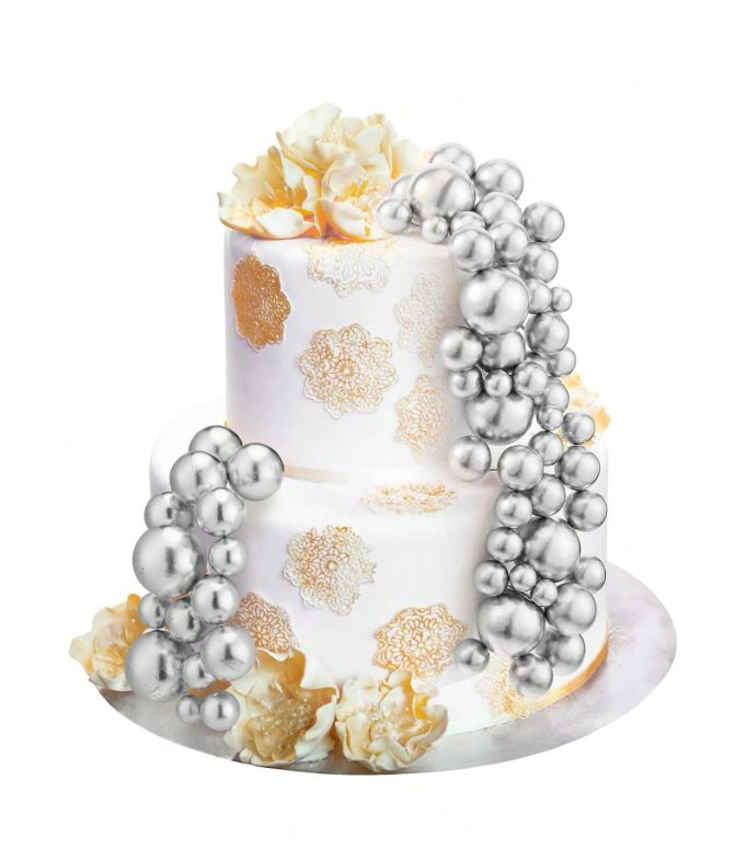20Pcs Silver Foam Balls Cake Topper