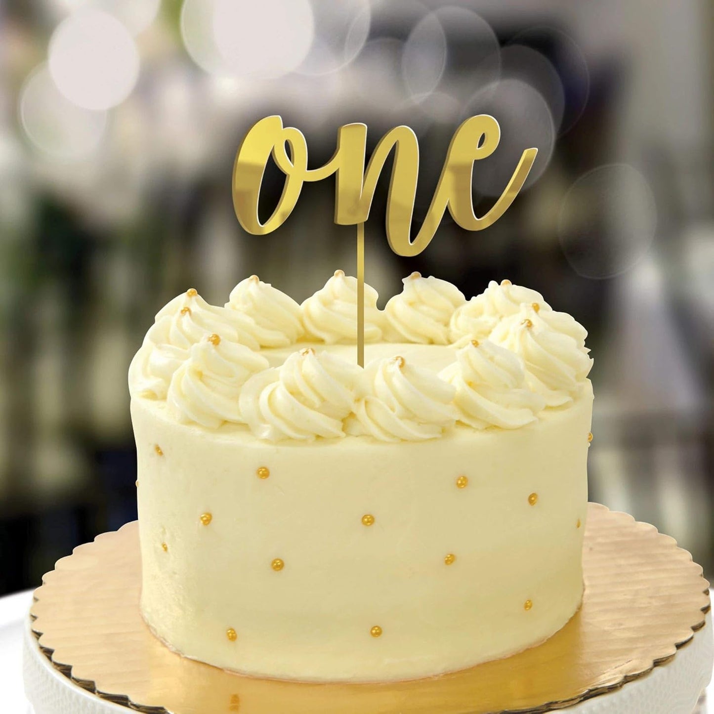 1st Birthday One Gold Cake Decor Topper