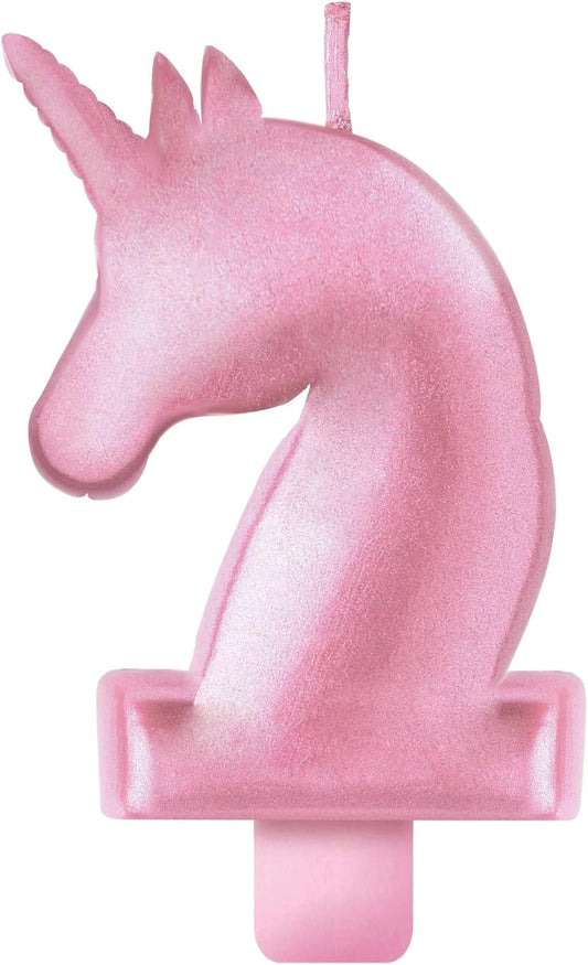 Unicorn Metallic Pink Birthday Candle
