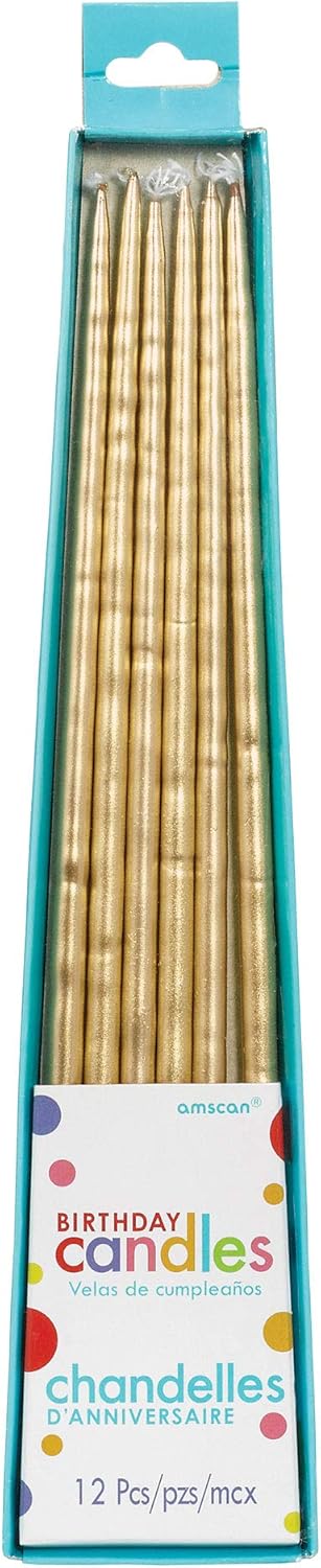 Glimmering Gold Thin Metallic Taper Candles - 10"