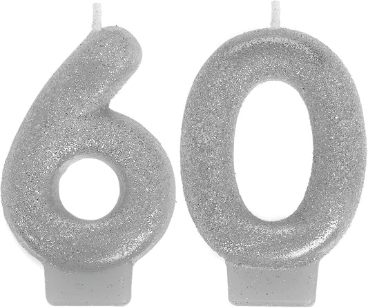 60th Silver Numeral Candles