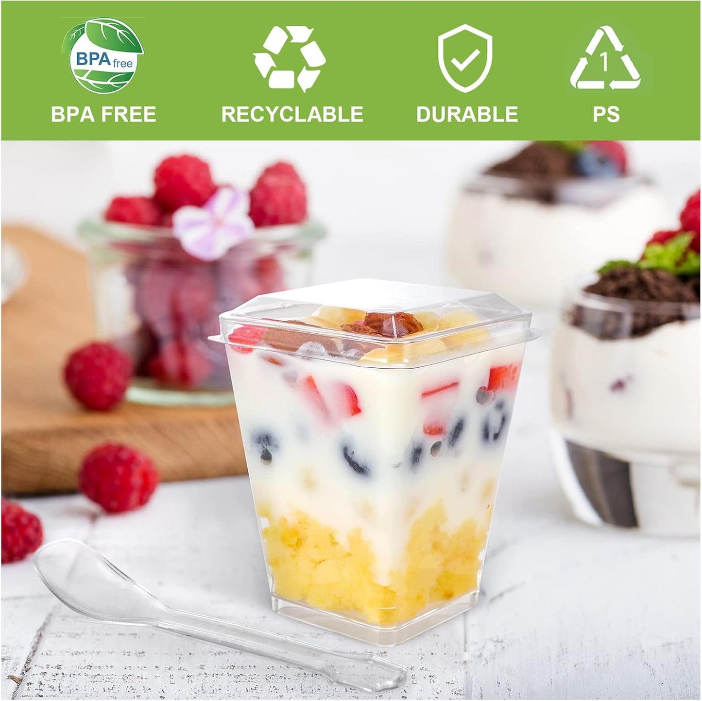 5 oz Plastic Dessert Cups with Lids and spoon