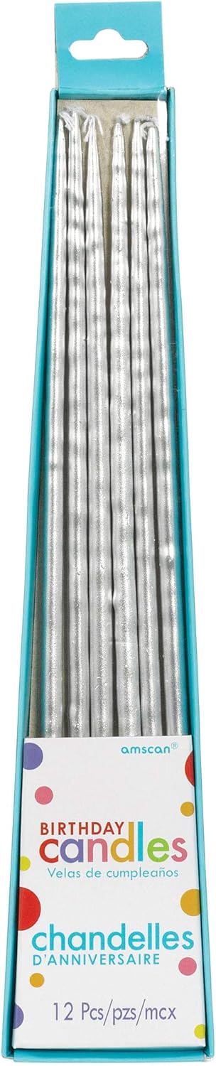 Glimmering Silver Thin Metallic Taper Candles - 10"