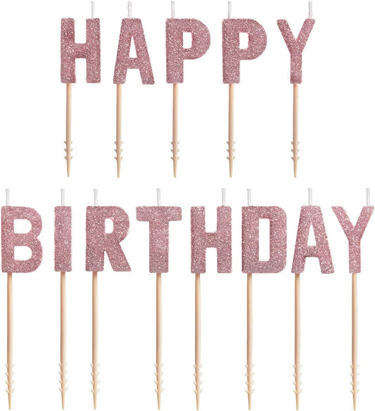 Rose Gold Happy Birthday Candles