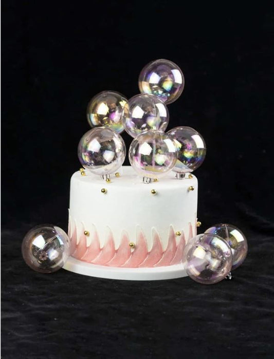 6pcs/set Half-Transparent Aurora Borealis Color Ball Shaped Cake Toppers