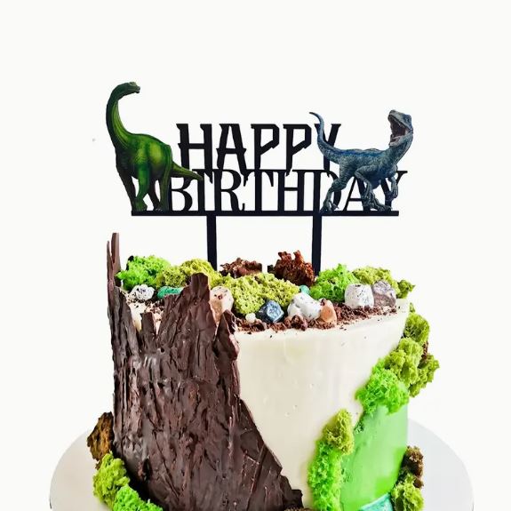 Dinosaur Pattern Happy Birthday Acrylic Cake Topper