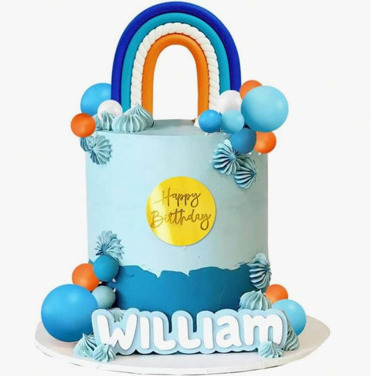 32pcs Blue Rainbow Cake Topper With Blue Orange Ball Foam