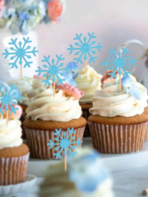 10pcs Snowflake - Glitter Paper Topper