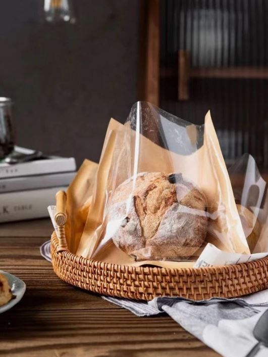50pcs/set Paper Bread Packaging Bag, Simple Transparent Oil-proof Bread Packaging