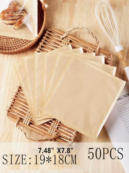 50pcs/set Paper Bread Packaging Bag, Simple Transparent Oil-proof Bread Packaging