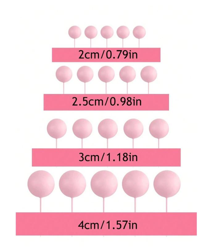 50pcs Pink Foam Ball Cake Topper