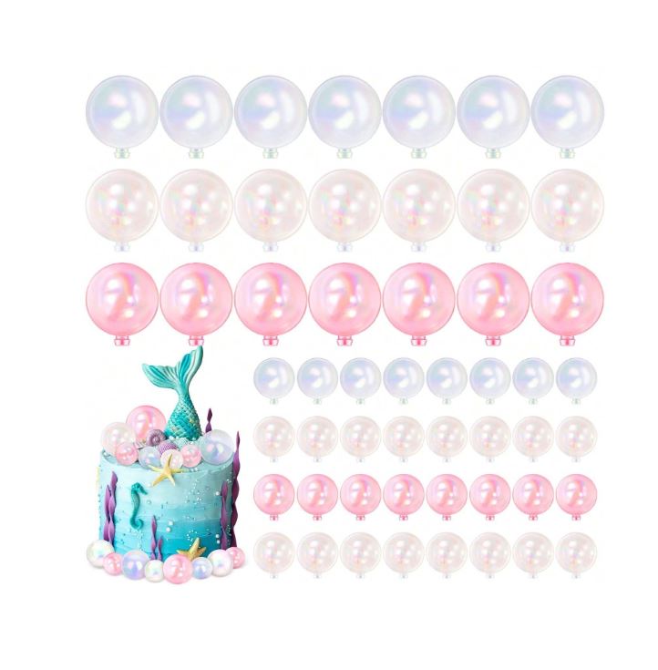 45 Pcs Clear, Pearl and Pink  Plastic Balls Cake Topper Set