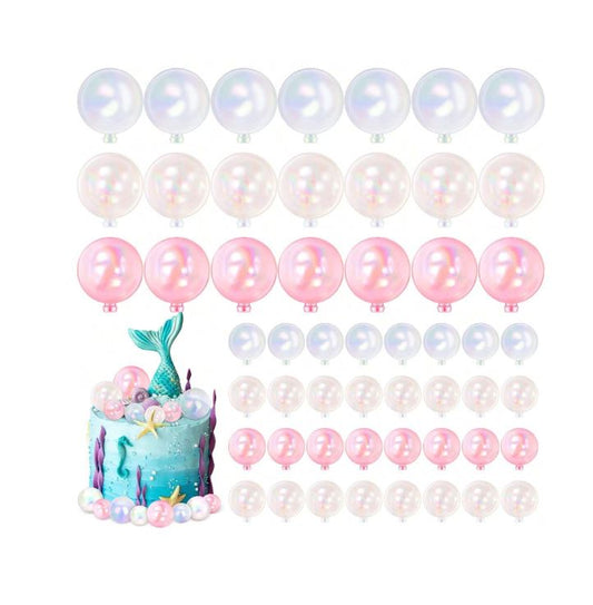 45 Pcs Clear, Pearl and Pink  Plastic Balls Cake Topper Set