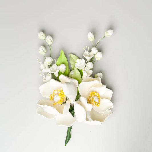8" Dog Rose Spray - White