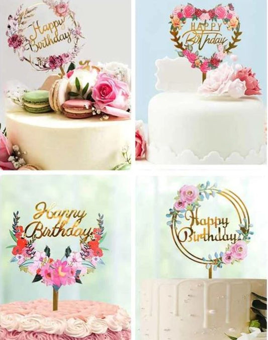 Floral & Slogan Graphic Cake Topper